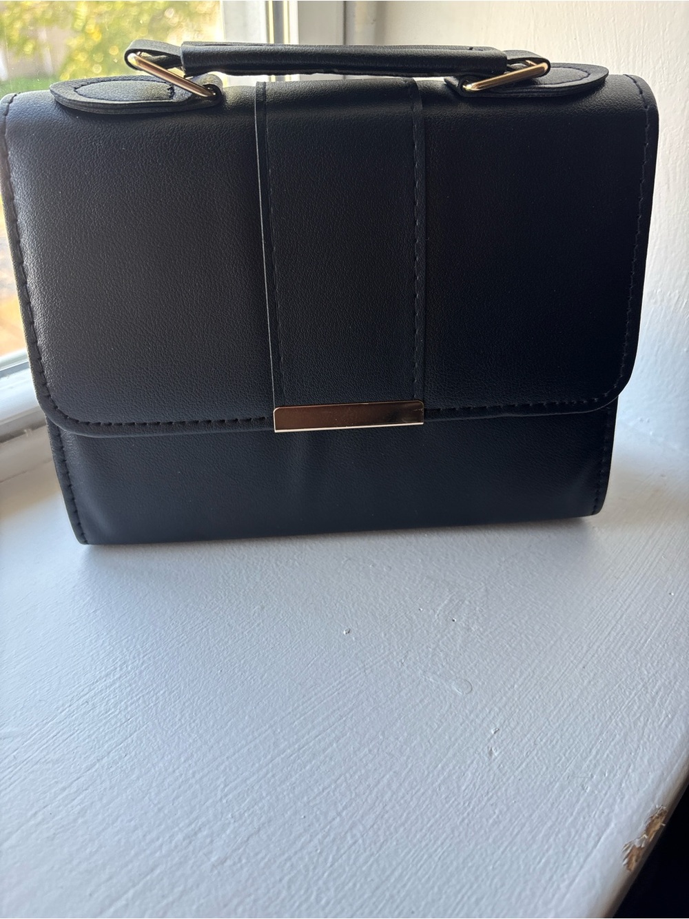 No Boundaries Black Mini Top-Handle Crossbody Bag with Gold Accent